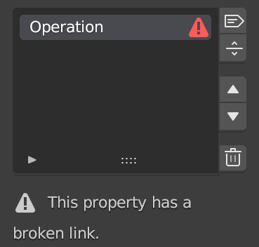 Screenshot of the "Property List" in the Node Kitchen, showing a property with a broken link.